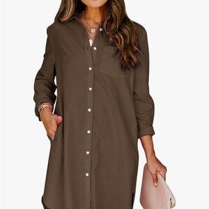 Brown Button-Up Shirt Dress